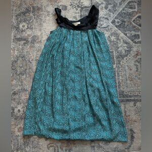 Studio M Teal Patterned Dress with Black Trim 100% silk